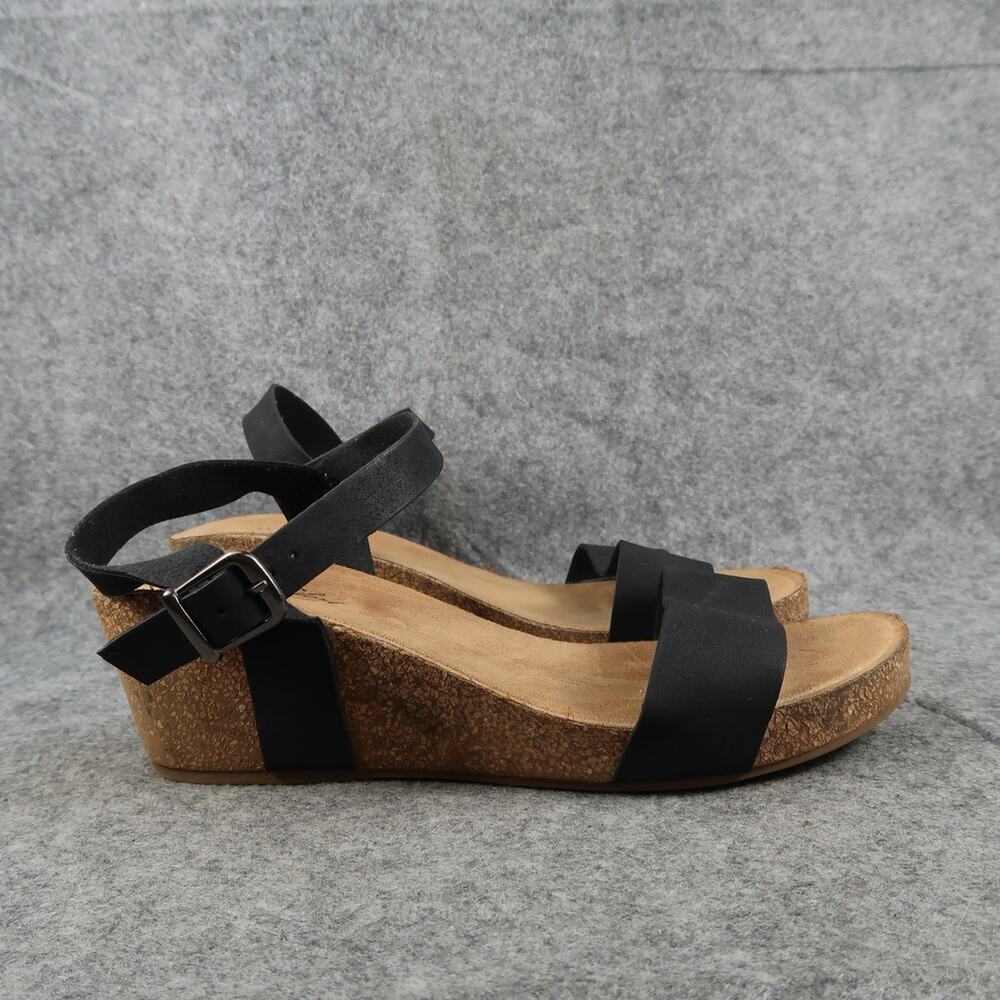 Annie Comfort Shoes Womens 9.5 Sandals Platform Wedge Buckle Strap Black Fashion